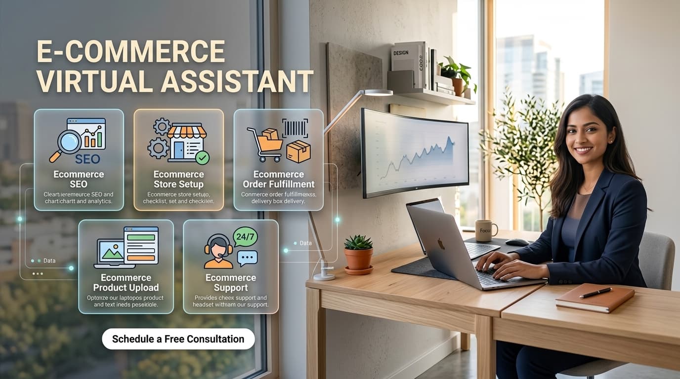 E-commerce virtual assistant service workspace preview.